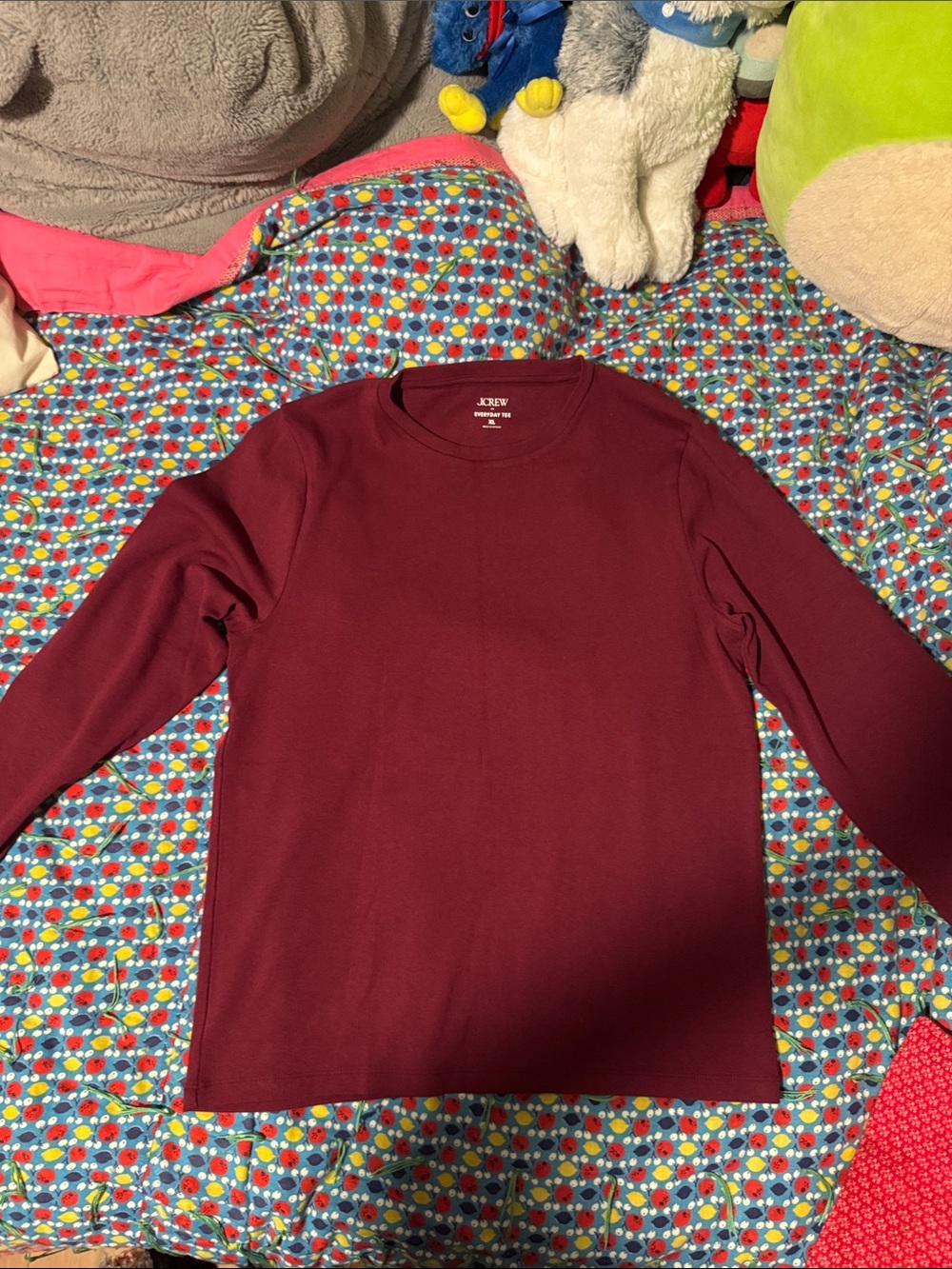 NWOT J. Crew Long Sleeve EVERYDAY TEE in Burgundy XL